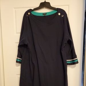 Talbots Navy Pnte Sheath with Ribbon Cuff